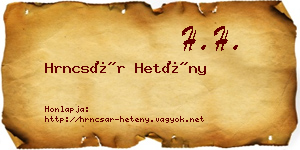 Hrncsár Hetény névjegykártya